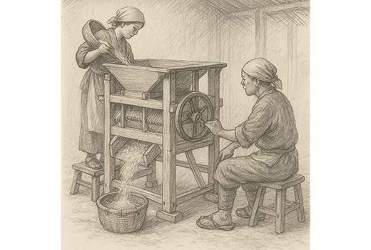 唐箕（とうみ）の作業風景